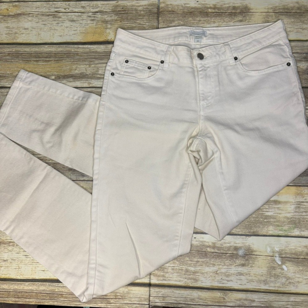 Garnet Hill Cream Ivory Straight Leg Minimalist Neutral Denim Jeans Women 6 Long